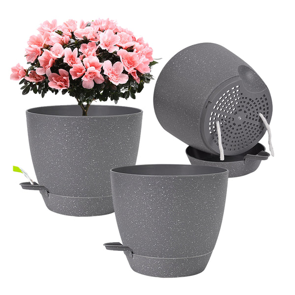 Set of 3Pcs Self Watering Planters for Indoor Plants with Drainage Hole Plastic Pots for Flowers Succulents Gray