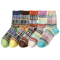 5 Pairs of Knitting Women Socks Winter Warm Vintage Soft Thick Socks Style 1