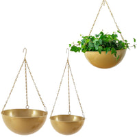 2Pcs Set Hanging Planters Hanging Baskets Plants Flowers Pots Garden Home Decorations Gold