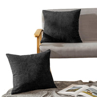 2Pcs Corduroy Throw Pillow Cover Sofa Lounge Cushion Cover Home Decor Black