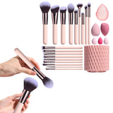 18Pcs Makeup Brush Set Foundation Powder Cosmetics Brushes with Makeup Sponge and Rotating Organizer Style 1