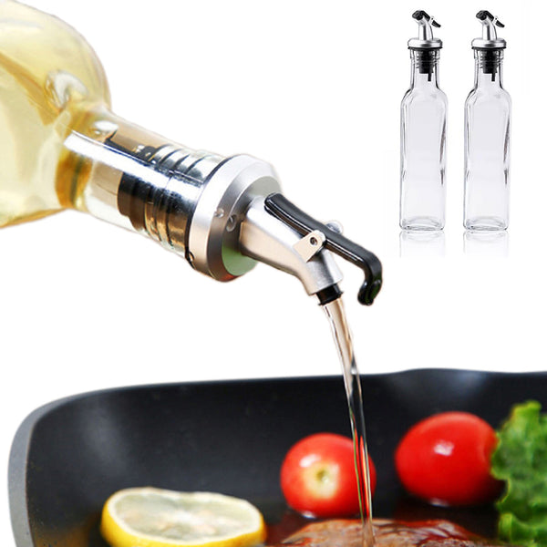 2 Pack 250ml Oil Dispenser Vinegar Pourer Glass Bottle Kitchen Cooking Tools