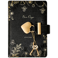 A7 Vintage Secret Diary with Lock 96 Pages Journal PU Leather Cover Locking Notebook Black