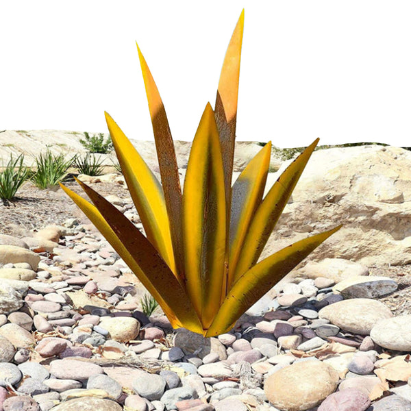 Metal Art Agave Decorative Sculpture 9-Leaf Artificial Plant Decorations Garden  Ornament Gold