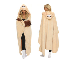 Wearable Animal Style Hooded Blanket Warm Cozy Plush Hoodie Throw Cloak Wrap for Adults Khaki