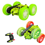 2.4 GHZ Remote Control Stunt Car 4WD Double Sided Rotating Crawler with Headlights Green