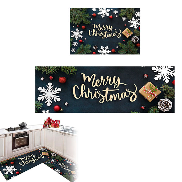 2Pcs Set Christmas Kitchen Door Mat Anti-Slip Floor Mat for Bathroom Home Style 2