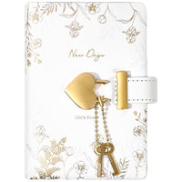 A7 Vintage Secret Diary with Lock 96 Pages Journal PU Leather Cover Locking Notebook White