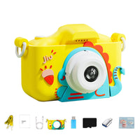 48MP Dual Lens Digital Camera for Kids Selfie Camera with Dinosaur Protective Cover and 32G TF Card Yellow