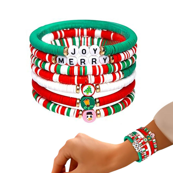 6Pcs Christmas Bracelets Elastic Cute Letter Bracelet Hand Decoration Red