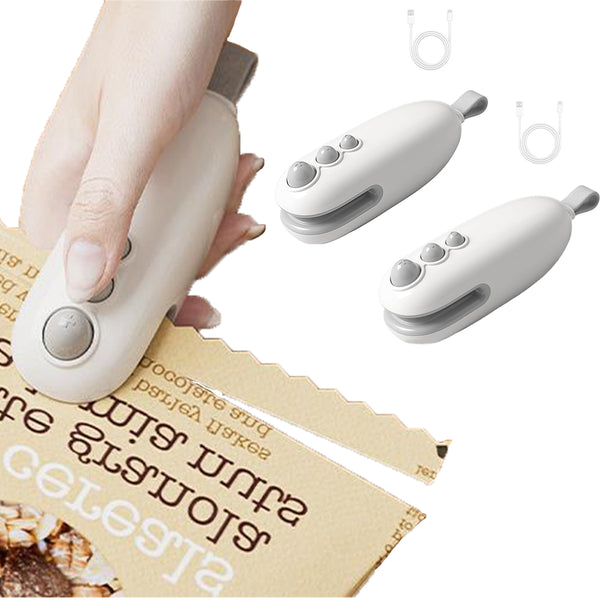 2Pcs 2-in-1 Mini Bag Sealer Rechargeable Chip Bag Sealer with Cutter for Plastic Bags