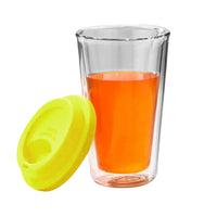 350ML Double Walled Glass Coffee Mug with Silicone Lid Travel Coffee Drinking Cup Green