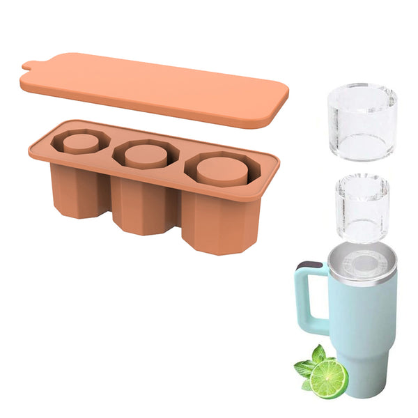 Ice Cube Tray for Stanley 30-40 Oz Tumbler Cup Silicone Hollow Cylinder Ice Mold with Lid for Ice Drink Juice Whiskey Brown