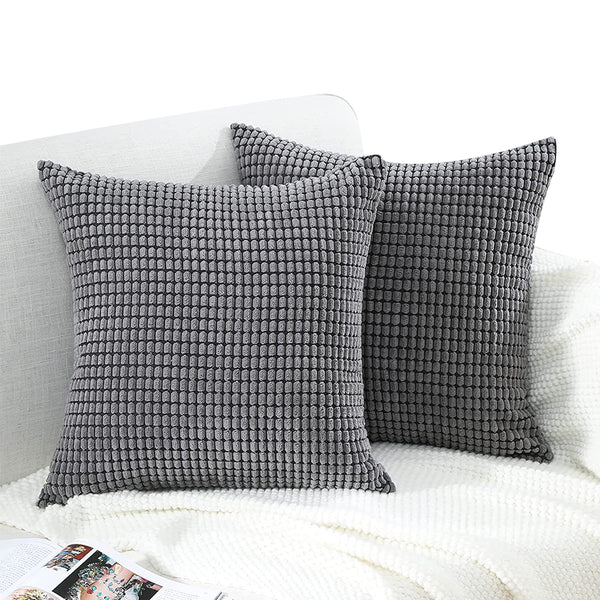 2Pcs Corduroy Throw Pillow Cover Sofa Lounge Cushion Cover Home Decor Grey