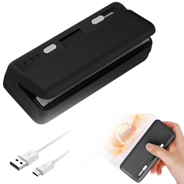 Mini Heat Sealer USB Rechargeable Bag Sealing Machine for Food Storage Black