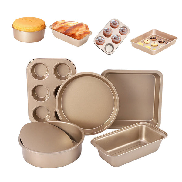 5Pcs Set Baking Pans Nonstick Bakeware Set Gold