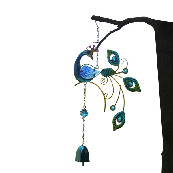 Peacock Wind Chimes Glass Hanging Wind Bell Outdoor Garden Decor Blue