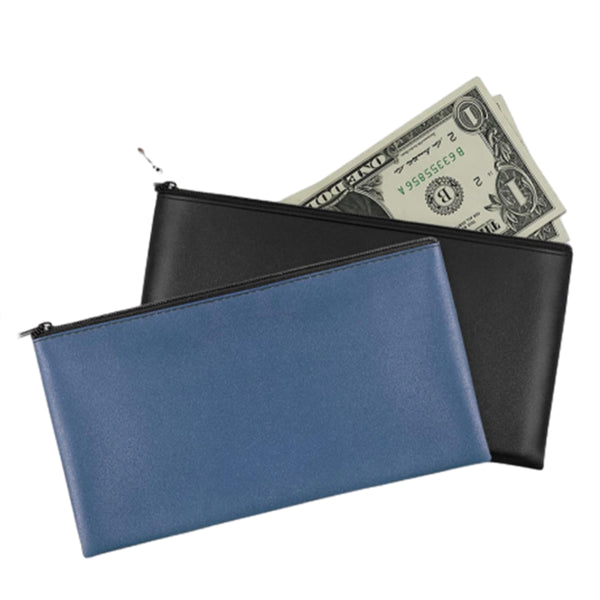 2Pcs PU Leather Storage Bag with Zipper Money Pouch Cash Storage Bag Black and Navy Blue