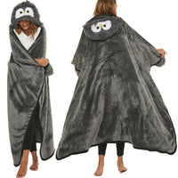 Wearable Animal Style Hooded Blanket Warm Cozy Plush Hoodie Throw Cloak Wrap for Adults Gray