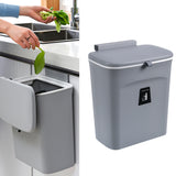 9L Hanging Kitchen Trash Can with Sliding Lid Under Sink Garbage Can Grey