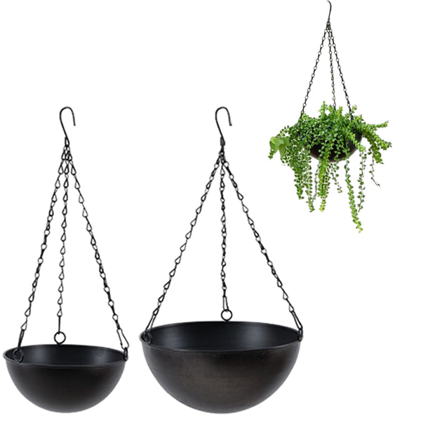 2Pcs Set Hanging Planters Hanging Baskets Plants Flowers Pots Garden Home Decorations Black