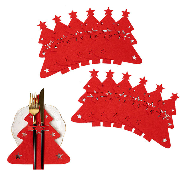 24Pcs Set Cutlery Bag Christmas Table Decoration Dinner Knife Fork Holder Tableware Organizer Red