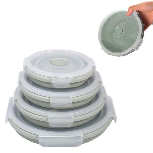 4Pcs Collapsible Food Storage Containers with Lid Foldable Storage Bowls Green