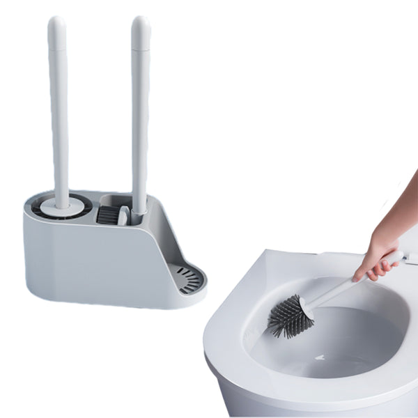 Soft Toilet Brush and Holder Set Bathroom Cleaning Brushes Set Grey