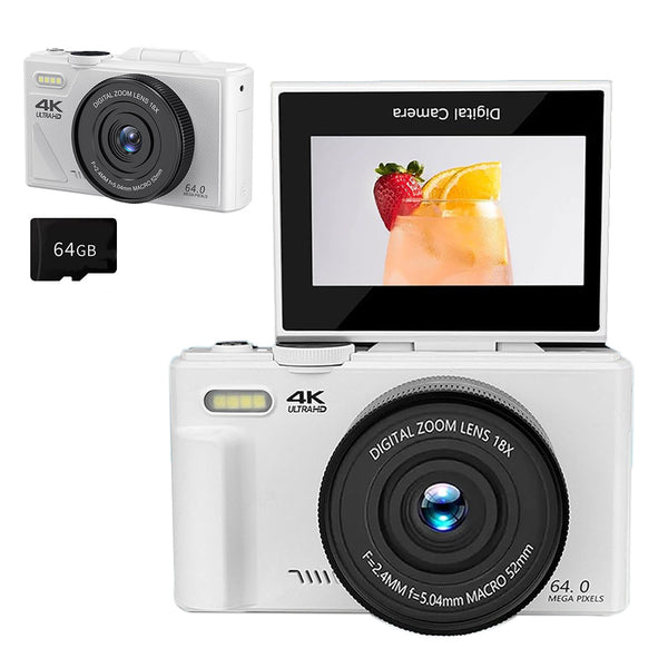 4K Digital Camera WiFi Vlogging Camera with 180 Degree Flip Screen White