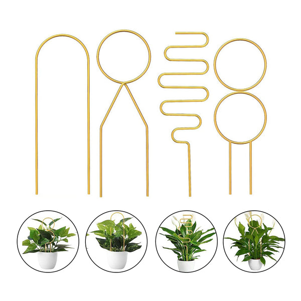 4Pcs Indoor Plant Trellis Metal Potted Houseplant Trellis Climbing Plants Support Stake Gold