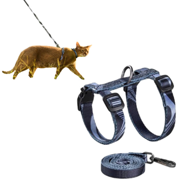 Adjustable Cat Harness and Leash Set Escape Proof Strap for Walking Travel Gray