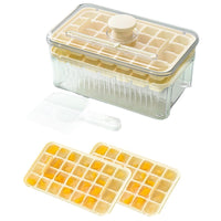 56-Grid Ice Cube Tray with Lid and Scoop 2-Tire Plastic Ice Cube Mold Yellow