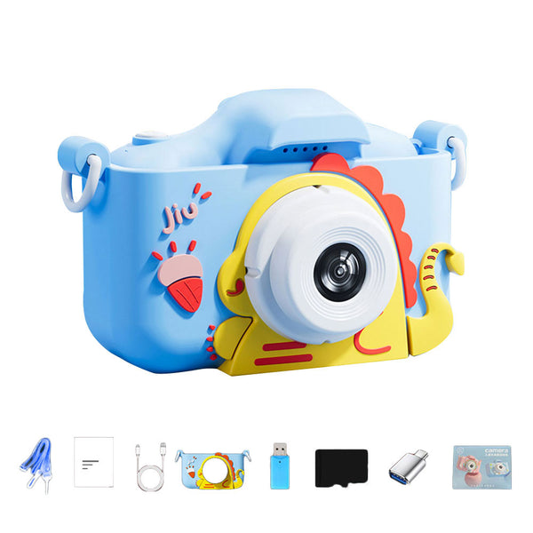 48MP Dual Lens Digital Camera for Kids Selfie Camera with Dinosaur Protective Cover and 32G TF Card Blue