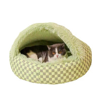 Winter Warm Pet Bed Cat and Dog Nest Plush Semi-Closed Pet Bed Sofa Green