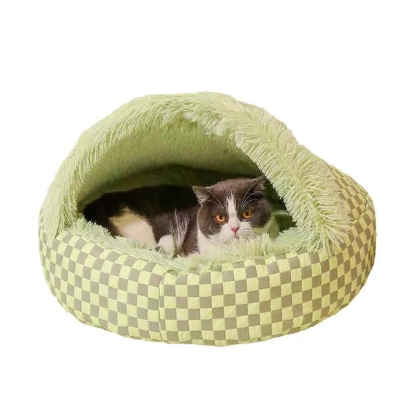 Winter Warm Pet Bed Cat and Dog Nest Plush Semi-Closed Pet Bed Sofa Green