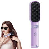 Cordless Hair Straightener Brush Portable Negative Ion Hair Straightening Comb Purple