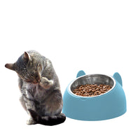 Tilted Dog Food Bowl Stainless Steel Cat Dog Feeder Blue