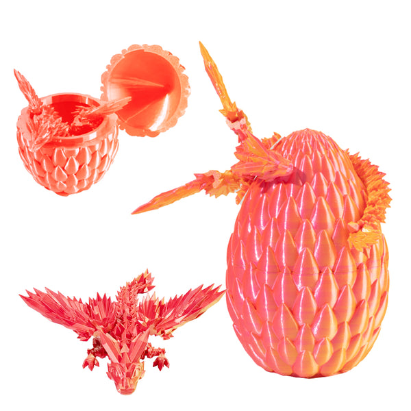 3D Printed Dragon Egg Decoration with Dragon Chinese Style Ornament Orange