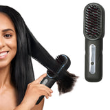 Cordless Hair Straightener Brush Portable Heated Straightening Comb Black