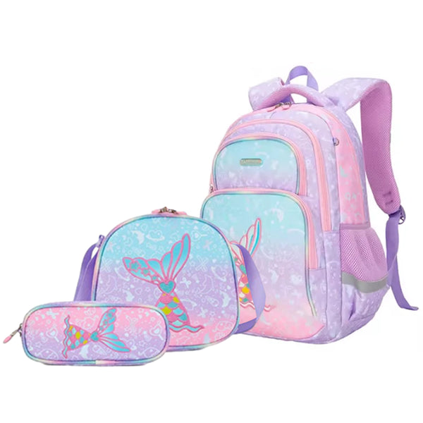 3Pcs Set School Bags Backpack with Insulate Lunch Box Pencil Bag Style 2