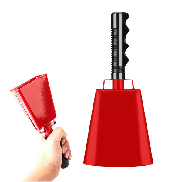 Steel Cowbell with Handle Cheering Bell Musical Instruments for Sports Events Games Red