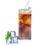 Set of 2Pcs 400ml Clear Glass Cup With Lid And Straw Transparent Milk Coffee Mug Tea Cup