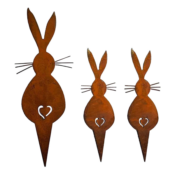 Set of 3Pcs Easter Bunny Metal Garden Ornament Outdoor Yard Art Stake Decor