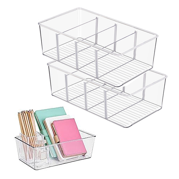 Set of 2Pcs Clear Pantry Organization Plastic Stackable Snack Storage Container for Kitchen Fridge Cabinet Countertop