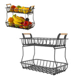 2-Tier Countertop Fruit Basket with Handles Detachable Metal Rack Organizer for Bread Vegetable Fruits