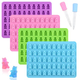 4Pcs Mini 50-Bears Silicone Mould Chocolate Fondant Gummy Animal Jelly Ice Cube Mold with 2 Droppers