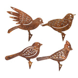 Set of 4Pcs Rusty Metal Birds Ornament Fence Garden Art Decor