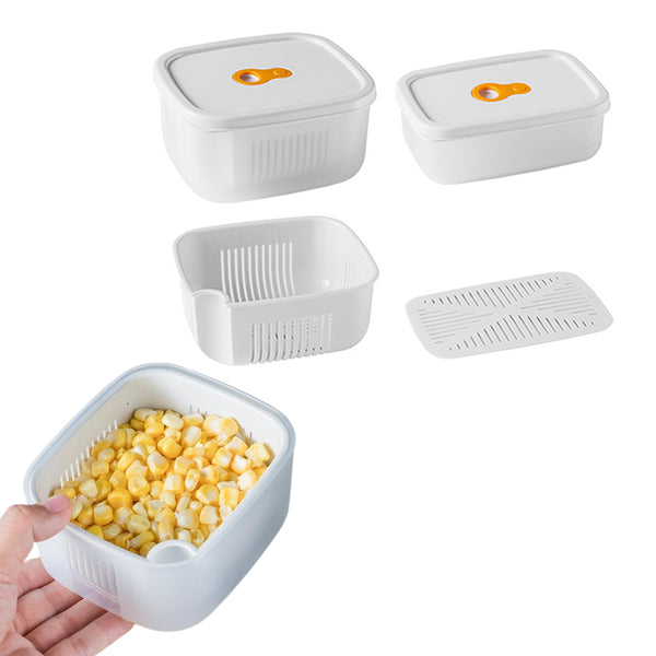 2Pcs Set Stackable Food Storage Drain Containers with Lids and Ventilation Holes