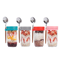 Set of 4Pcs 600ML Overnight Oats Containers with Lids and Spoons Airtight Jars for Milk Cereal Fruit