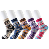 5 Pairs of Knitting Women Socks Winter Warm Vintage Soft Thick Socks Style 2